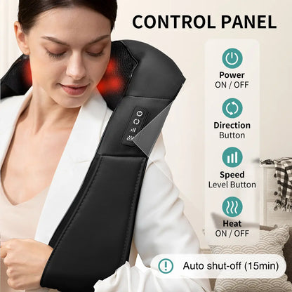 Ergonomic Shiatsu Neck & Back Massager with Heat – 8 Deep-Kneading Massage Nodes, Electric Muscle Relief for Neck, Shoulder & Body, Portable 12V, Black