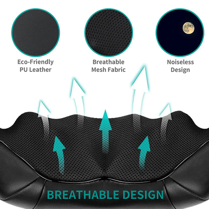 Ergonomic Shiatsu Neck & Back Massager with Heat – 8 Deep-Kneading Massage Nodes, Electric Muscle Relief for Neck, Shoulder & Body, Portable 12V, Black