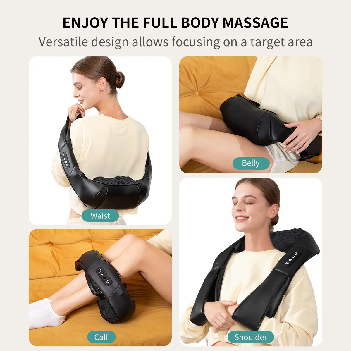Ergonomic Shiatsu Neck & Back Massager with Heat – 8 Deep-Kneading Massage Nodes, Electric Muscle Relief for Neck, Shoulder & Body, Portable 12V, Black