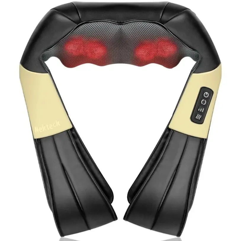 Ergonomic Shiatsu Neck & Back Massager with Heat – 8 Deep-Kneading Massage Nodes, Electric Muscle Relief for Neck, Shoulder & Body, Portable 12V, Black