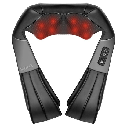 Ergonomic Shiatsu Neck & Back Massager with Heat – 8 Deep-Kneading Massage Nodes, Electric Muscle Relief for Neck, Shoulder & Body, Portable 12V, Black
