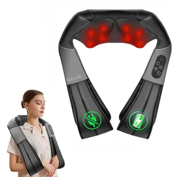 Ergonomic Shiatsu Neck & Back Massager with Heat – 8 Deep-Kneading Massage Nodes, Electric Muscle Relief for Neck, Shoulder & Body, Portable 12V, Black