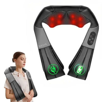 Ergonomic Shiatsu Neck & Back Massager with Heat – 8 Deep-Kneading Massage Nodes, Electric Muscle Relief for Neck, Shoulder & Body, Portable 12V, Black