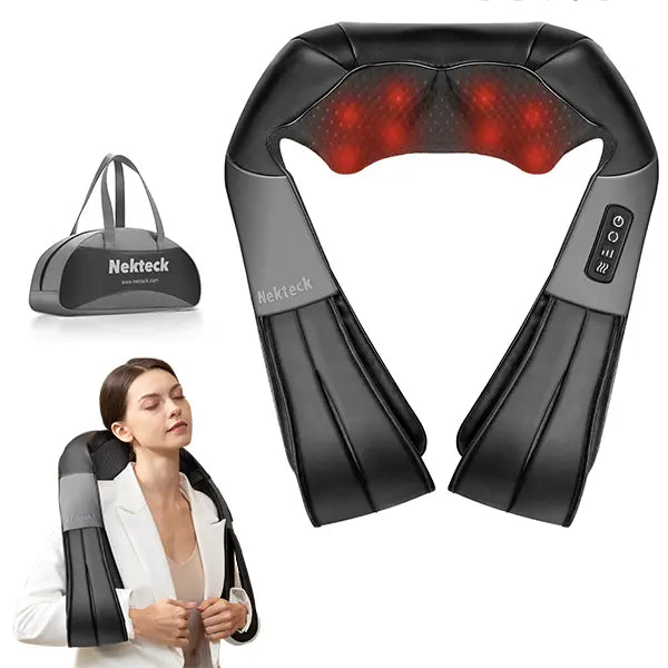 Ergonomic Shiatsu Neck & Back Massager with Heat – 8 Deep-Kneading Massage Nodes, Electric Muscle Relief for Neck, Shoulder & Body, Portable 12V, Black