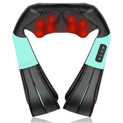 Ergonomic Shiatsu Neck & Back Massager with Heat – 8 Deep-Kneading Massage Nodes, Electric Muscle Relief for Neck, Shoulder & Body, Portable 12V, Black