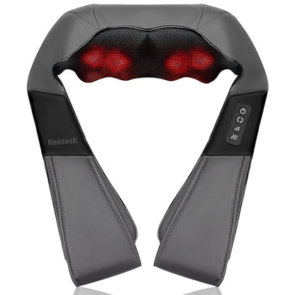 Ergonomic Shiatsu Neck & Back Massager with Heat – 8 Deep-Kneading Massage Nodes, Electric Muscle Relief for Neck, Shoulder & Body, Portable 12V, Black