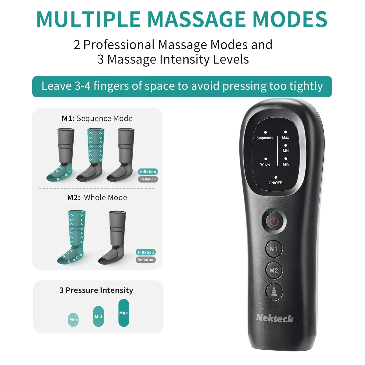 Nekteck Leg Massager with Air Compression – 3 Adjustable Massage Levels, Auto Shut-Off, Foot & Calf Relaxation