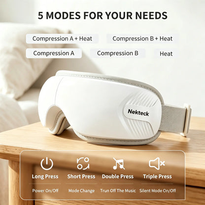 Nekteck Heated Eye Massager with Bluetooth – Comfort Eye Mask, 5 Massage Modes, Auto-Off, Relaxation Gift for Men & Women