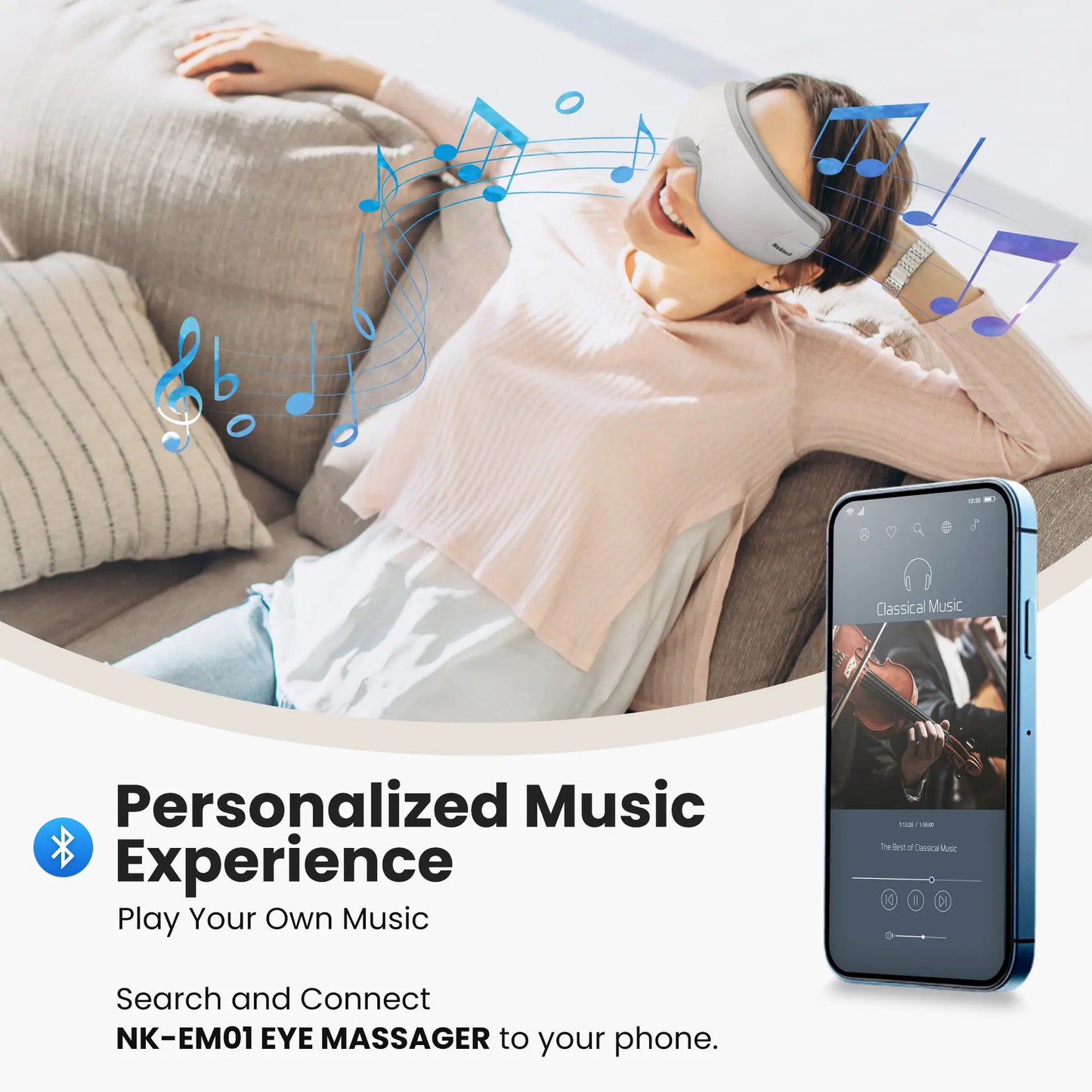 Nekteck Heated Eye Massager with Bluetooth – Comfort Eye Mask, 5 Massage Modes, Auto-Off, Relaxation Gift for Men & Women