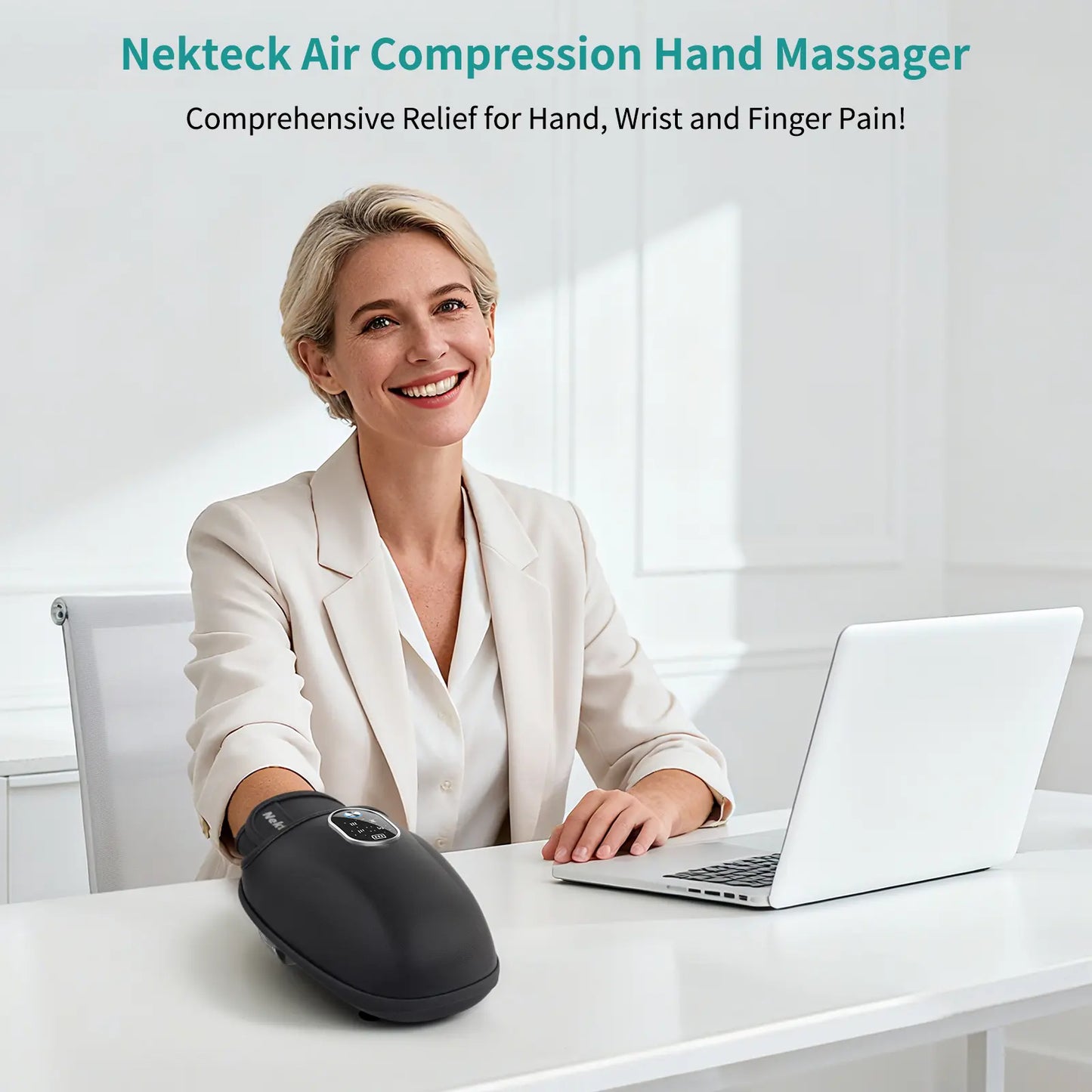 Nekteck Rechargeable Hand Massager with Heat – Air Compression Massage for Wrist, Palm and Fingers, 6 Adjustable Modes, Gift for Men & Women
