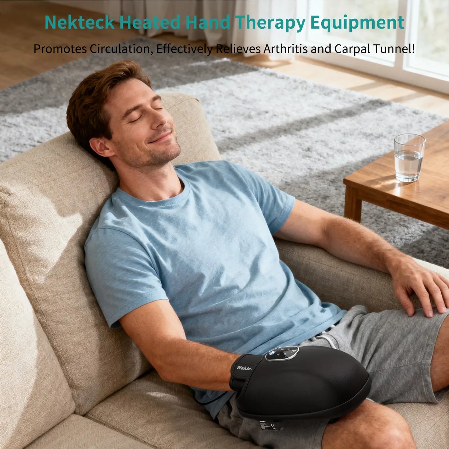 Nekteck Rechargeable Hand Massager with Heat – Air Compression Massage for Wrist, Palm and Fingers, 6 Adjustable Modes, Gift for Men & Women