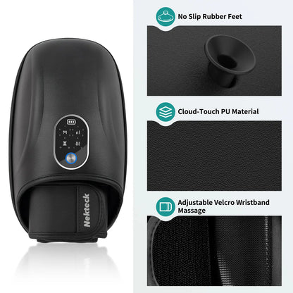 Nekteck Rechargeable Hand Massager with Heat – Air Compression Massage for Wrist, Palm and Fingers, 6 Adjustable Modes, Gift for Men & Women